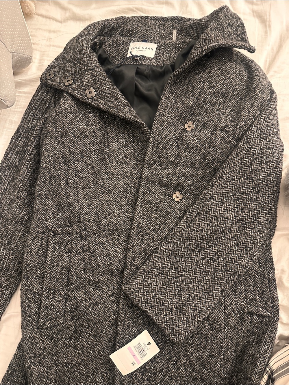 Cole Haan women's Gray Herringbone Wool-Blend Coat NWT